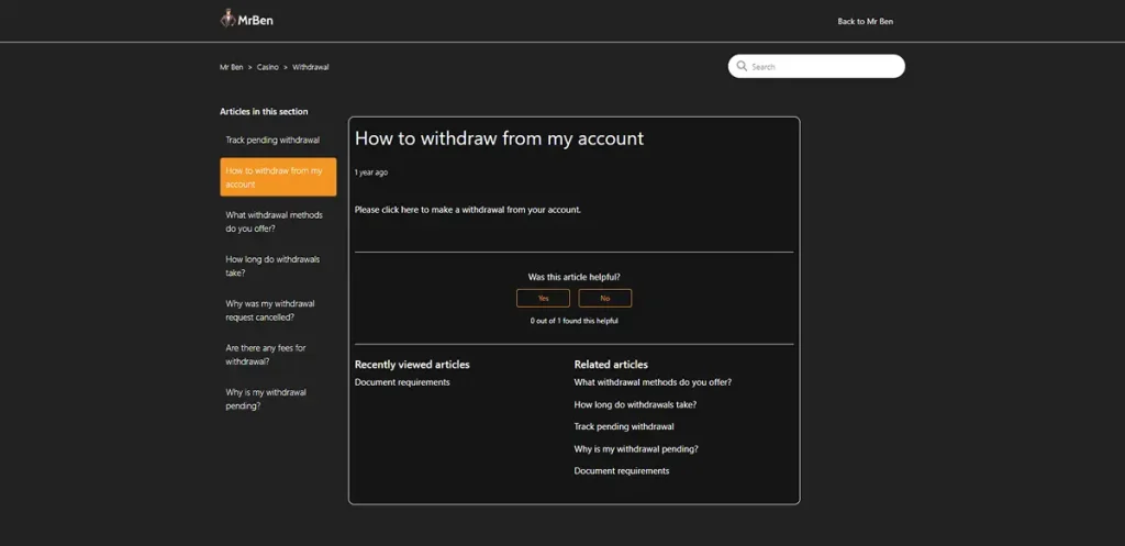 Official Mr Ben withdrawal guidance and payout steps
